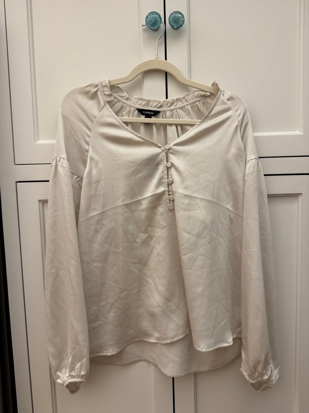 Express Women's Ivory Button-Detail Long Sleeve Blouse